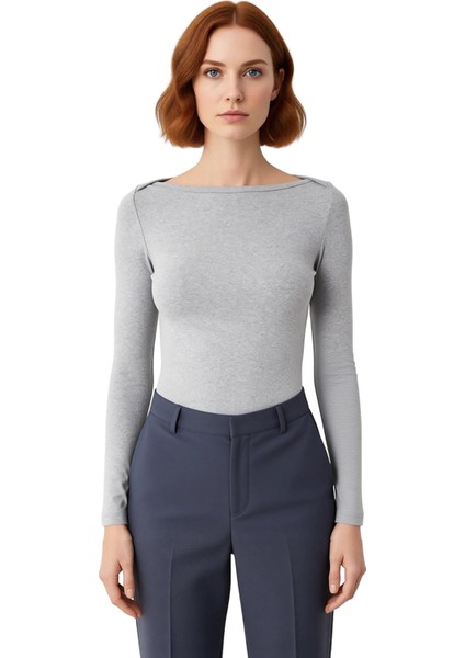 Kadın Kayık Yaka Vücut Sarar Uzun Kollu Örme Üst Kaliteli Şık Rahat Modern Zarif Günlük fiyatları