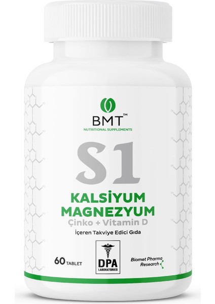 Bmt S1 Kalsiyum, Magnezyum, Çinko, Vitamin D Takviye Edici Gıda 60 Tablet