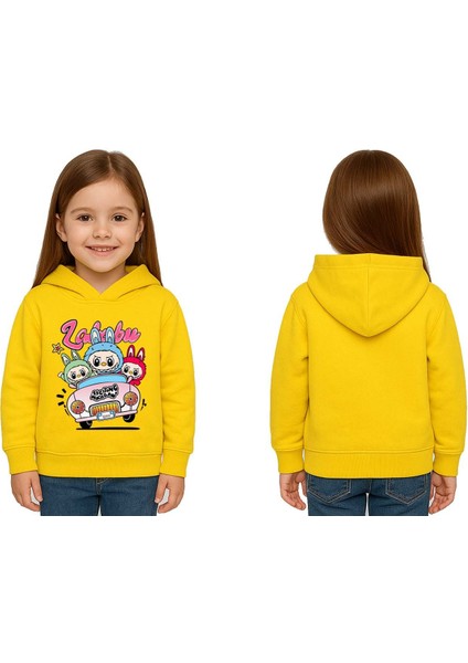 Unisex Labubu Baskılı Çocuk Swaetshirt Kapüşonlu 3 Iplik Şardonlu