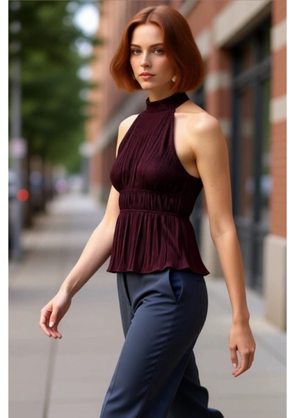 Kadın Halter Yaka Bürümcük Dokulu Tam Astarlı Kaliteli Şık Rahat Modern Zarif Günlük