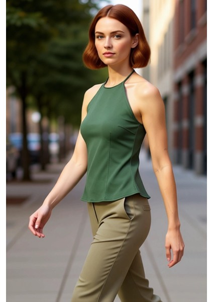 Kadın Dokuma Gabardin Halter Yaka Bluz Esnek ve Şık Tasarım Kaliteli Şık Rahat Modern Zarif fırsatları