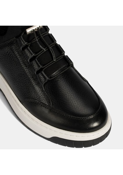 Erkek Siyah Lastik Bağcıklı Deri Sneaker indirimleri