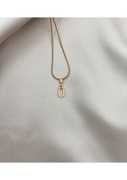 Fıora Çelik Zirkon Taşlı Harf Kolye Sade Şık Gold Ayarlanabilir Zincir Tüm Alfabe fiyatları