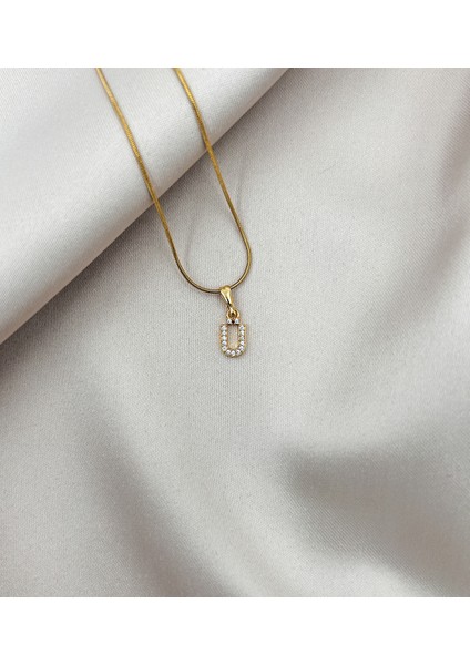 Fıora Çelik Zirkon Taşlı Harf Kolye Sade Şık Gold Ayarlanabilir Zincir Tüm Alfabe fırsatları