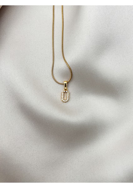 Fıora Çelik Zirkon Taşlı Harf Kolye Sade Şık Gold Ayarlanabilir Zincir Tüm Alfabe