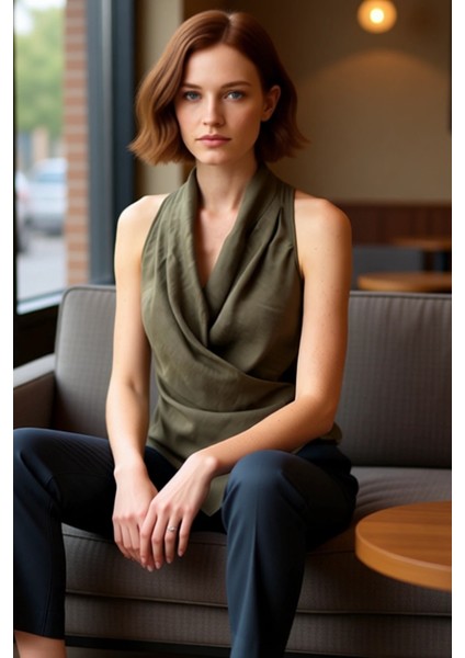 Günlük Kullanım Için Modal Kruvaze Bluz; Kolsuz; V Yaka Mükemmel Uyum Şık Görünüm