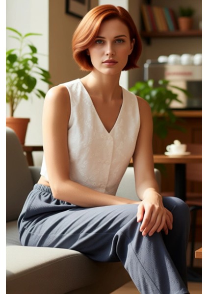 Kadın Brode Detaylı V Yaka Kolsuz Dokuma Crop Üst Kaliteli Şık Rahat Modern Zarif Günlük fırsatları