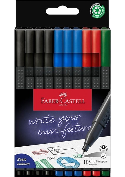 Grip Finepen Ince Keçe Uçlu Kalem Seti, 10’lu, Ofis ve Günlük Kullanım, 0.4 mm Hassas Uç, Metal Destekli, Ergonomik Üçgen Gövde