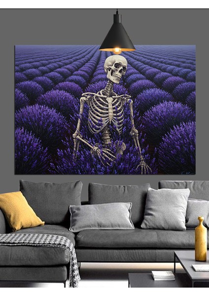 Lavanta Tarlasında Iskelet Yatar Dekoratif Kanvas - Mdf Ahşap Tablo