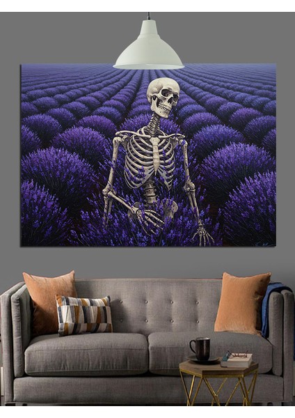 Lavanta Tarlasında Iskelet Yatar Dekoratif Kanvas - Mdf Ahşap Tablo fiyatları