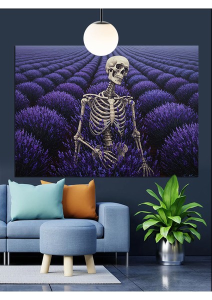 Lavanta Tarlasında Iskelet Yatar Dekoratif Kanvas - Mdf Ahşap Tablo fırsatları