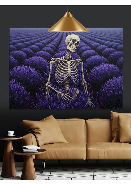 Lavanta Tarlasında Iskelet Yatar Dekoratif Kanvas - Mdf Ahşap Tablo indirimleri