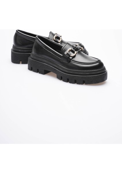 Kadın Deri Loafer Oxford Kalın Comfort Tabanlı Toka Detaylı Siyah Auren modelleri