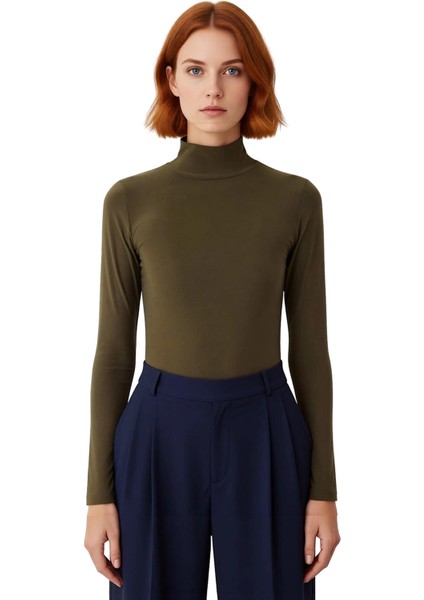 Stil Kadın Fitted Vücuda Oturan Kollu Fitilli Esnek Bluz Regular Örme Slim Kalıp