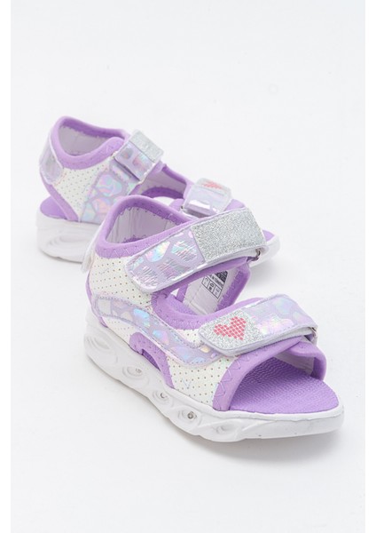 Kız Çocuk Beyaz-Lila Işıklı Anatomik Hafif Günlük Sandalet