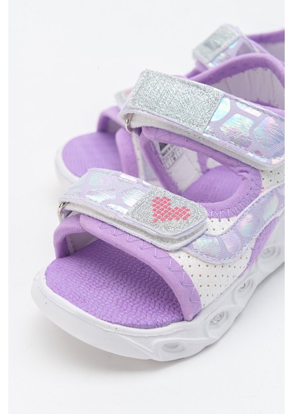Kız Çocuk Beyaz-Lila Işıklı Anatomik Hafif Günlük Sandalet