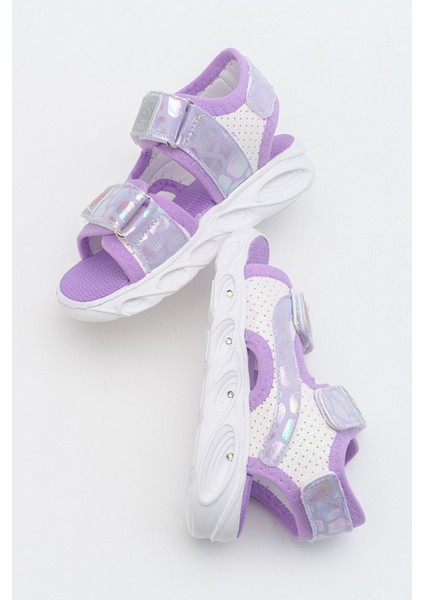 Kız Çocuk Beyaz-Lila Işıklı Anatomik Hafif Günlük Sandalet