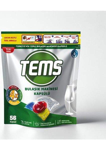 Tems 4 Ü 1 Arada Bulaşık Makinesi Kapsülü 56'lı 627 gr