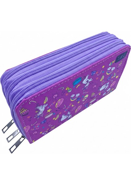 Üç Gözlü Lastikli Kalemlik Unicorn Mor