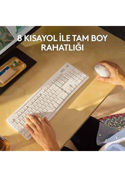 MK295 Sessiz Kablosuz Türkçe Klavye Mouse Seti Beyaz modelleri