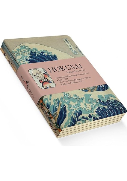 Mount Fuji Series I - A6, Hokusai 4'lü Defter Seti I, Çizgisiz, Toplam 192 Sayfa, Her Biri 48 Sayfa, Tel Dikiş, Esnek Kapak, Oval Kenar, Tuval Doku, 60 Gram, Sarı Krem Renk