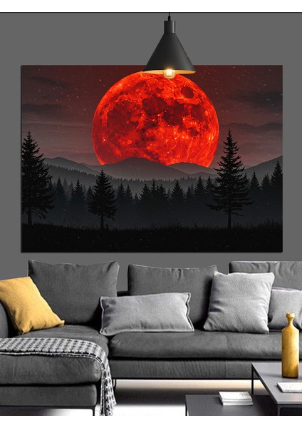 Kan Kırmızı Dolunay Manzarası Dekoratif Kanvas - Mdf Ahşap Tablo modelleri