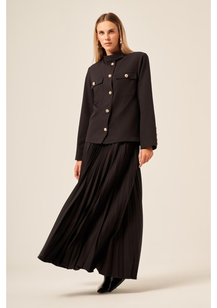 Kadin Etekli Pliseli Takım Siyah 31209