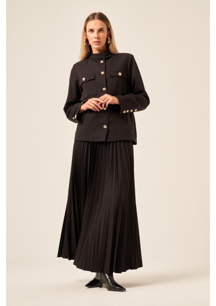 Kadin Etekli Pliseli Takım Siyah 31209