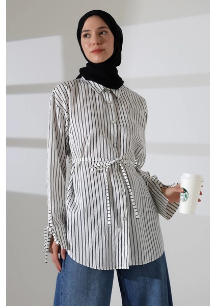 Kadın Modal Dokuma Kumaş Siyah Tesettür Gömlek