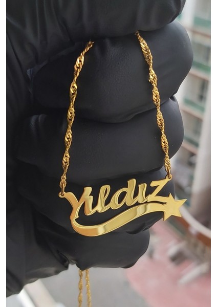 925 Ayar Gümüş 24 Ayar Altın Kaplama Isimli Yıldız Kolye