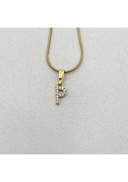 Fıora Çelik Zirkon Taşlı Harf Kolye Sade Şık Gold Ayarlanabilir Zincir Tüm Alfabe