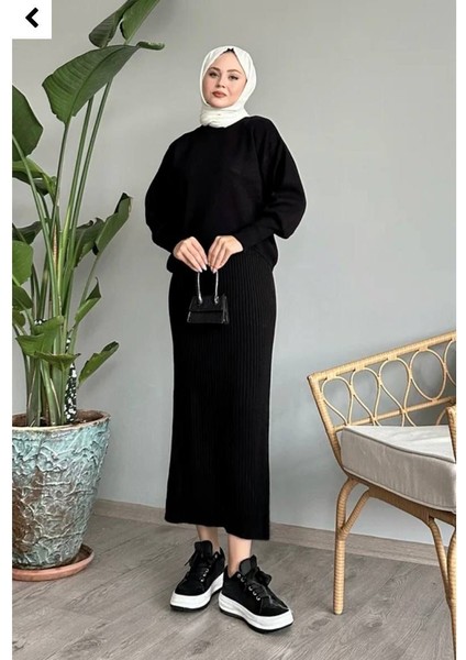 Jileli Triko Takım Elbise Siyah