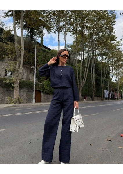Kadın Kapitone Dokulu Oversize Ceket Pantolon Takım