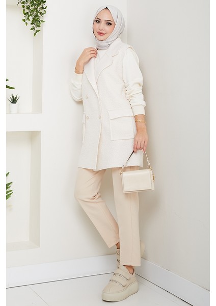 Kapak Cepli Düğmeli Yelek 1649 - Beyaz fiyatları