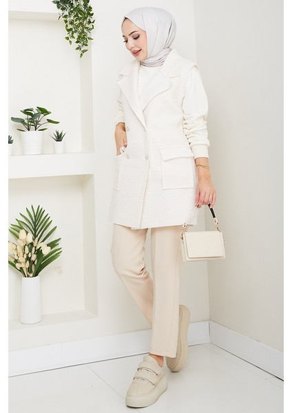 Kapak Cepli Düğmeli Yelek 1649 - Beyaz fırsatları