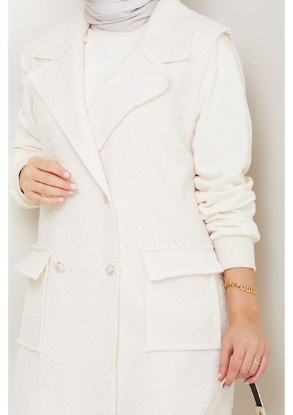 Kapak Cepli Düğmeli Yelek 1649 - Beyaz indirimleri