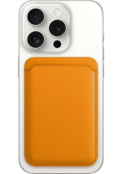 iPhone 15 / iPhone 14 / iPhone 13 / iPhone 12 Serisi Için Güçlü Manyetik Özellikli Magsafe Aksesuarlarıyla Uyumlu Deri Cüzdan Kartlık (Hardal)