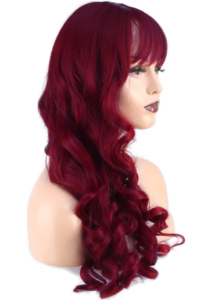 Dalgalı Perçemli Uzun Fiber Sentetik Peruk - Kızıl modelleri