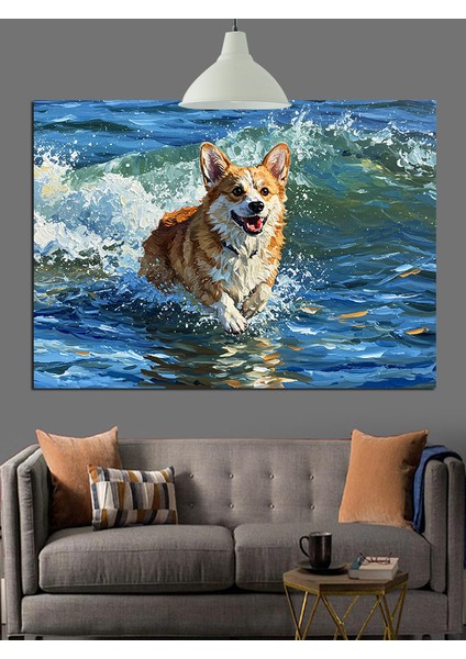 Sudan Çıkan Corgi Köpeği Dekoratif Kanvas - Mdf Ahşap Tablo