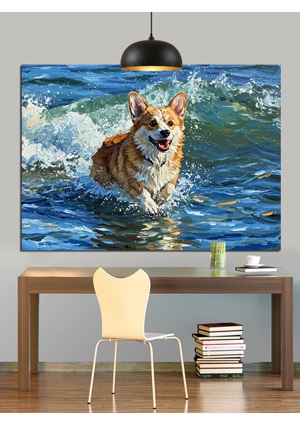 Sudan Çıkan Corgi Köpeği Dekoratif Kanvas - Mdf Ahşap Tablo fiyatları