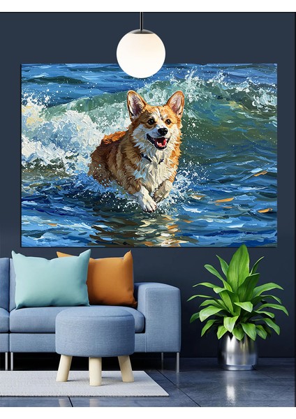 Sudan Çıkan Corgi Köpeği Dekoratif Kanvas - Mdf Ahşap Tablo modelleri