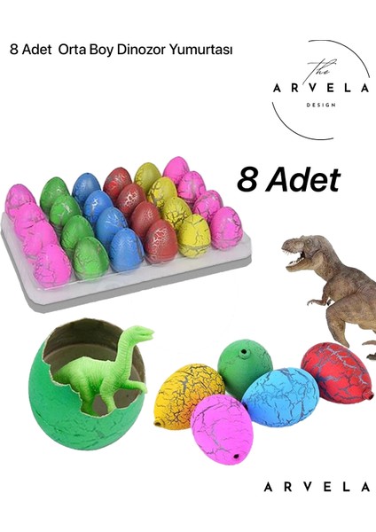 8 Adet Islanınca Çatlayıp Büyüyen Orta Boy Dinozor Yumurtası Oyuncak Dinozor Yumurtası