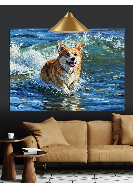 Sudan Çıkan Corgi Köpeği Dekoratif Kanvas - Mdf Ahşap Tablo fırsatları