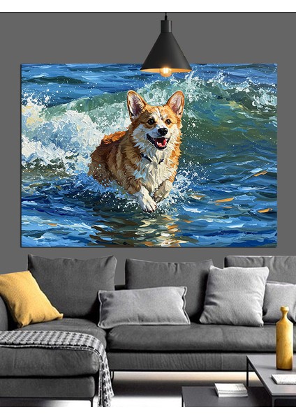 Sudan Çıkan Corgi Köpeği Dekoratif Kanvas - Mdf Ahşap Tablo indirimleri