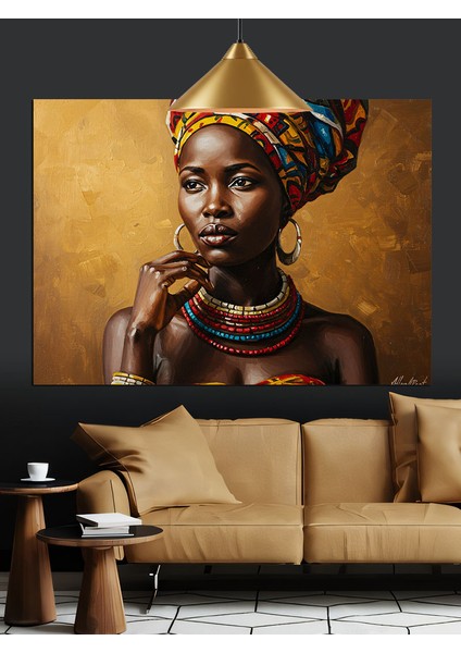 Koyu Tenli Şık Afrikalı Kadın Dekoratif Kanvas - Mdf Ahşap Tablo fiyatları
