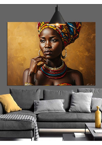 Koyu Tenli Şık Afrikalı Kadın Dekoratif Kanvas - Mdf Ahşap Tablo modelleri