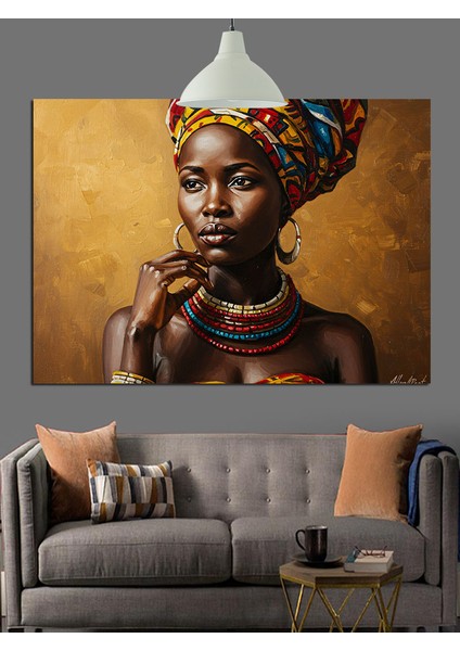 Koyu Tenli Şık Afrikalı Kadın Dekoratif Kanvas - Mdf Ahşap Tablo fırsatları