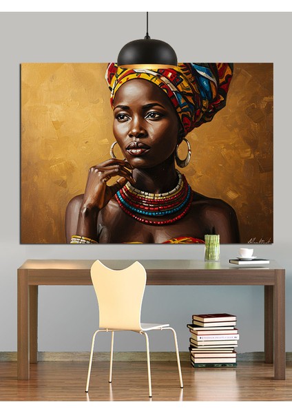 Koyu Tenli Şık Afrikalı Kadın Dekoratif Kanvas - Mdf Ahşap Tablo indirimleri