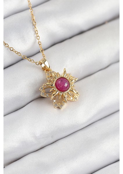 Bfs 316L Çelik Zirkon Taşlı Döner Güneş Model Gold Renk Kadın Kolye