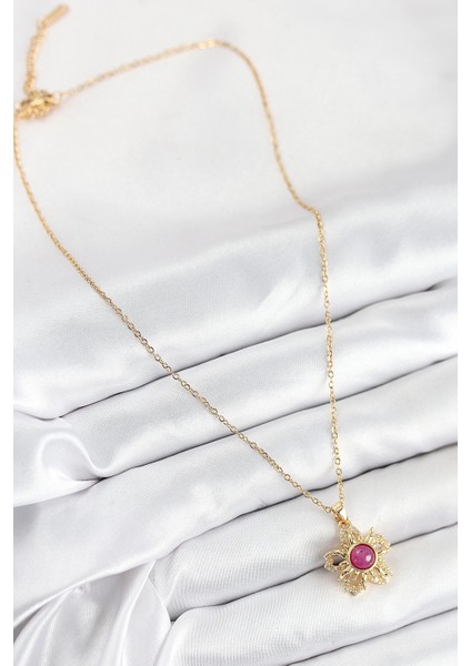 Bfs 316L Çelik Zirkon Taşlı Döner Güneş Model Gold Renk Kadın Kolye fiyatları